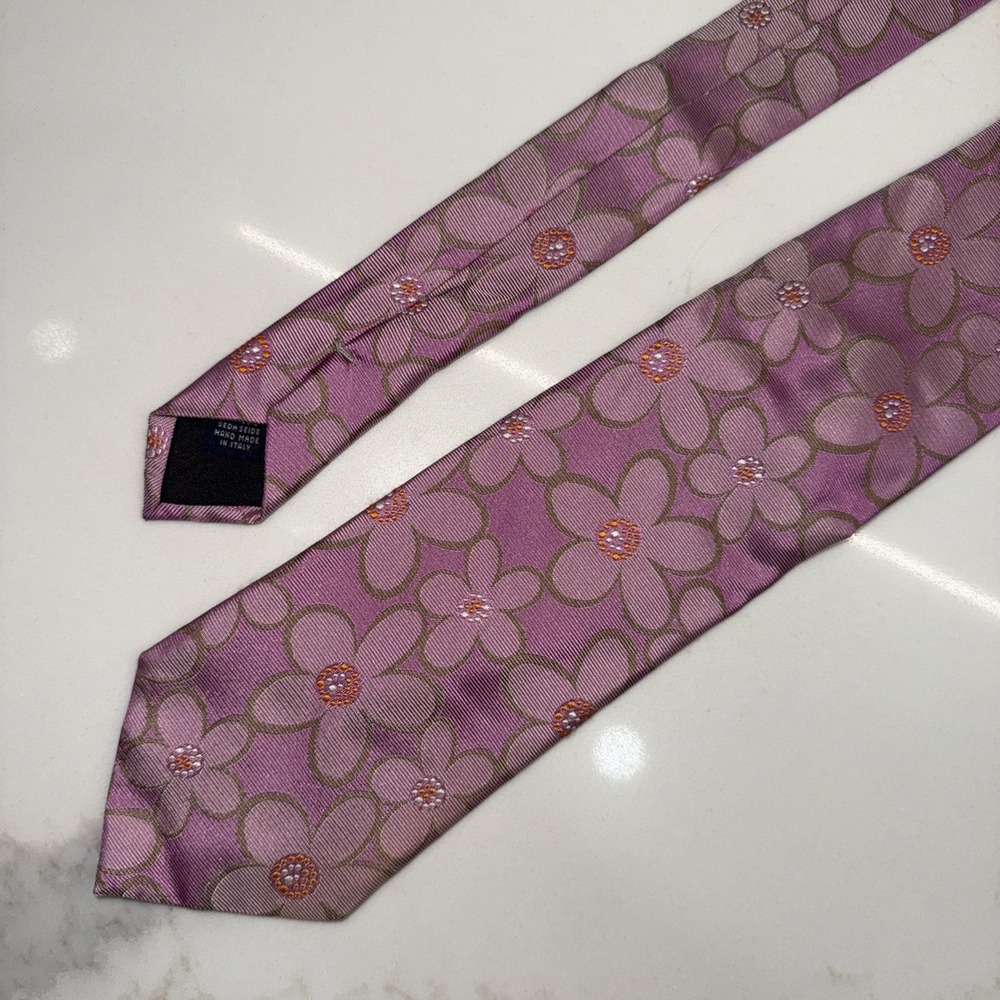 Kuhlman Italy 100% Silk Pink Floral Necktie Handmade Designer Tie Retro